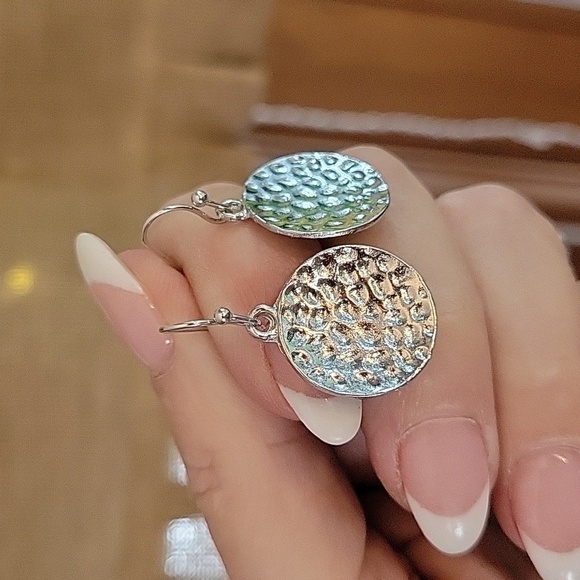 Hammered Disc Drop Earrings, Choice of Color - Picture 7 of 8